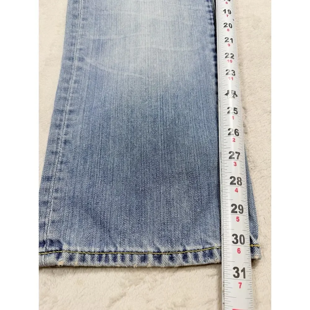 Ed Hardy Mens 33x32 Christian Audigier Embroidered Light Wash Straight Jeans